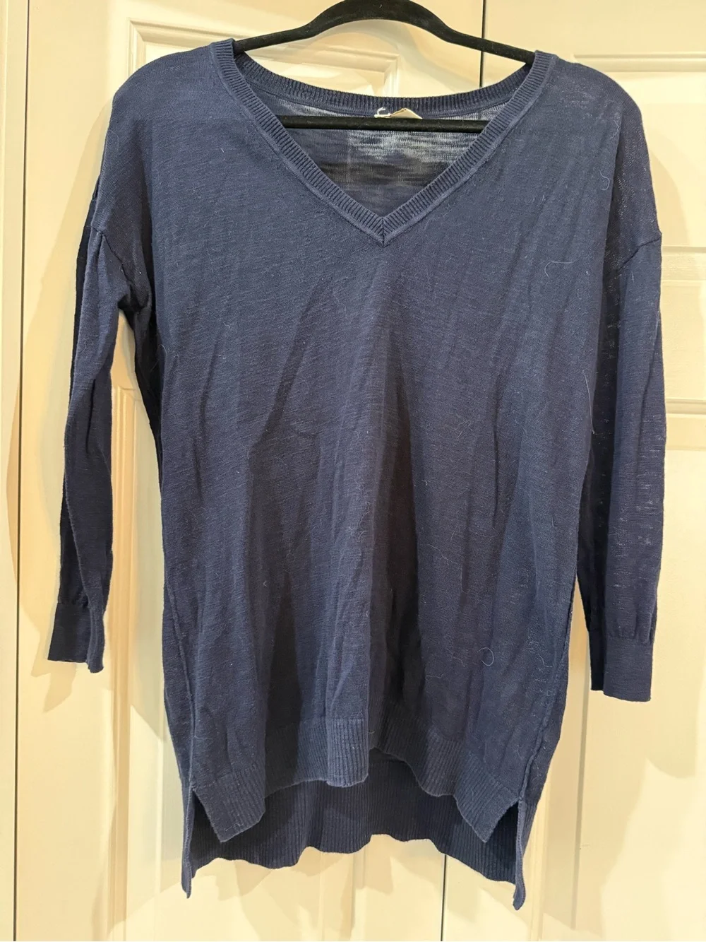 J. Crew Navy V-Neck Cotton Blend Sweater